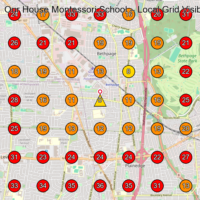 Our House Montessori School GeoGrid visibility map for Preschool in Farmingdale